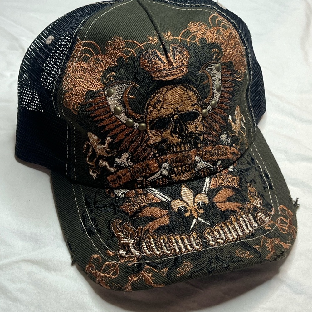 Edgy Skull Design Cap - Black and Brown